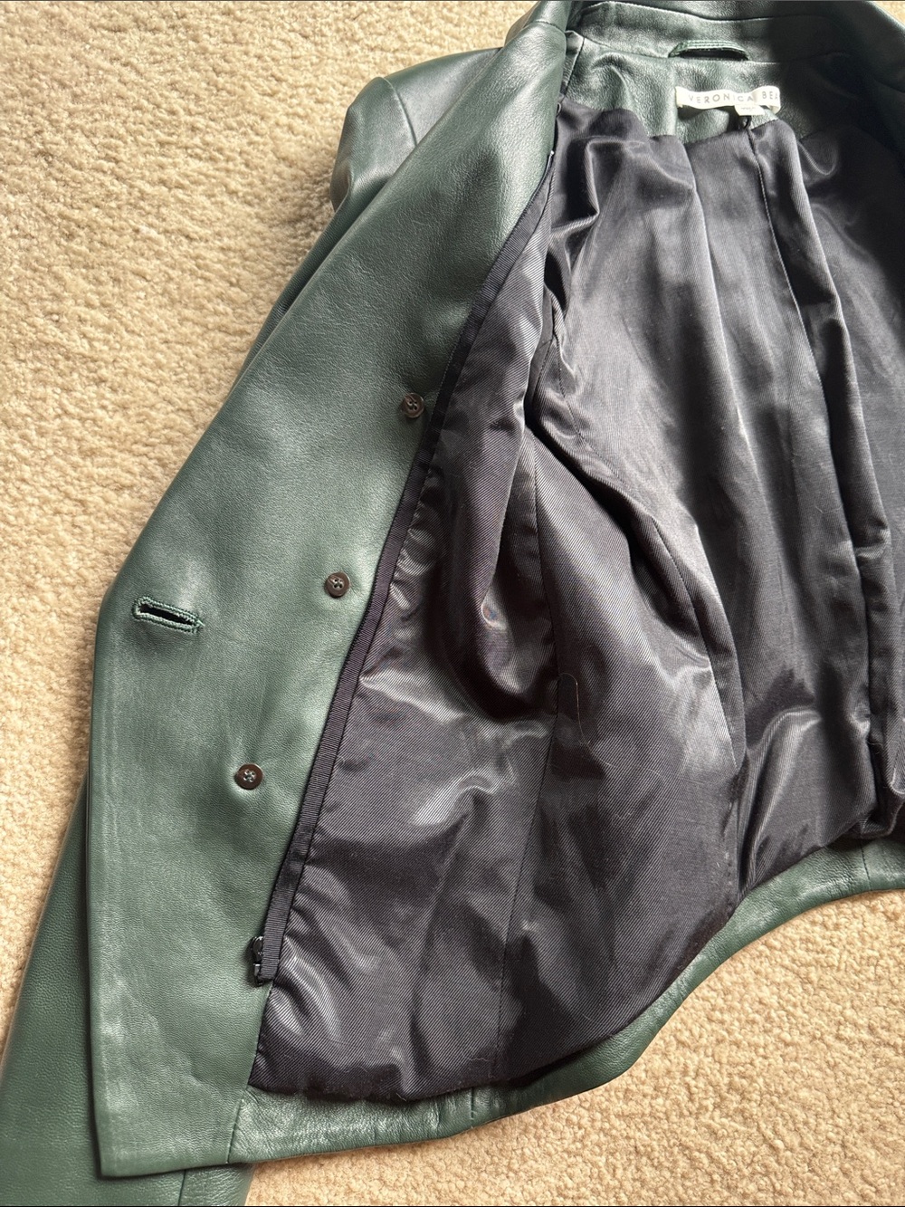 Veronica Beard Cooke Leather Dickey Jacket Dark Green size 6 - Picture 11 of 17